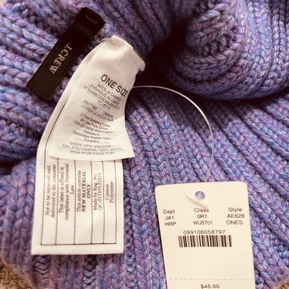 J. Crew Light purple Knit Hat with Faux Fur Pom - Picture 3 of 3